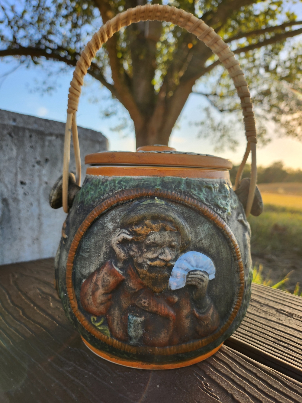 Vintage German Majolica KW Biscuit Jar
